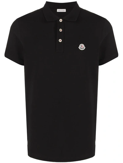 Moncler Tricolour Trimmed Cotton Polo Shirt In Black