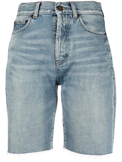 Saint Laurent Distressed Denim Shorts In Light Wash