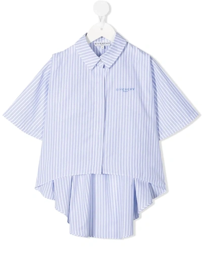 Givenchy Kids' Embroidered-logo Shirt In Bianco/blu