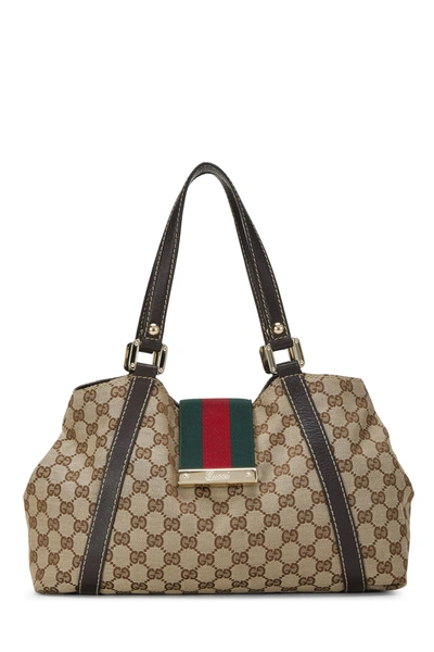 Pre-owned Gucci Original Gg Canvas New Ladies Web Tote Small