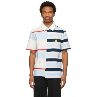 Lanvin Rugby Patchwork Striped Polo Shirt In Navy