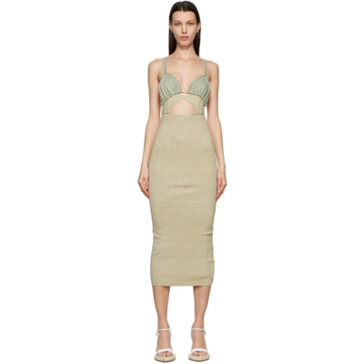Jacquemus La Dressing Gown Pila Dress, Beige And Green In Beige/green