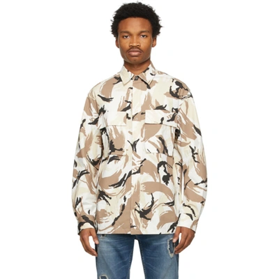 Kenzo Oversize Shirt With Camouflage Print In Beige