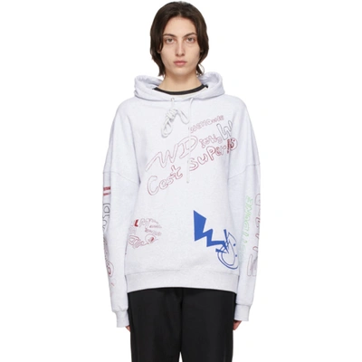 We11 Done All-over Print Drawstring Hoodie In White