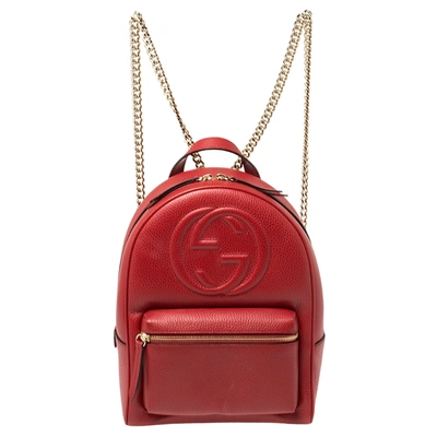 Pre-owned Gucci Red Leather Soho Chain Backpack