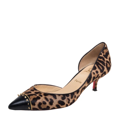 Pre-owned Christian Louboutin Brown/beige Calf Hair And Leather Culturella Pumps Size 38.5