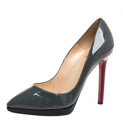 Pre-owned Christian Louboutin Tricolor Patent Leather Pigalle Plato Pumps Size 36 In Grey