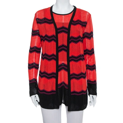 Pre-owned M Missoni Red & Black Zig Zag Pattern Knit Tank Top & Open Front Cardigan L