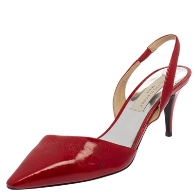 Pre-owned Stella Mccartney Red Faux Patent Leather Slingback Pointed Toe Sandals Size 37.5