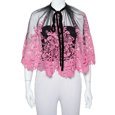 Pre-owned Dolce & Gabbana Black & Pink Guipure Lace Sheer Cape S