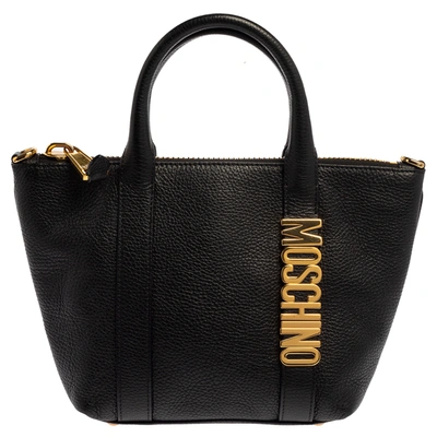 Pre-owned Moschino Black Grain Leather Side Logo Detail Tote