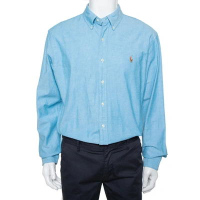 Pre-owned Ralph Lauren Blue Cotton Button Front Slim Fit Oxford Shirt Xl