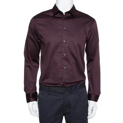 Pre-owned Emporio Armani Burgundy Cotton Button Front Shirt Xl