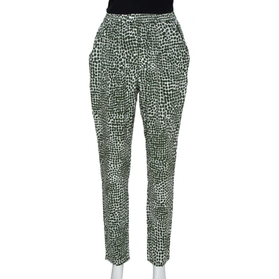 Pre-owned Stella Mccartney Green & White Printed Silk Elastic Waist Trousers S