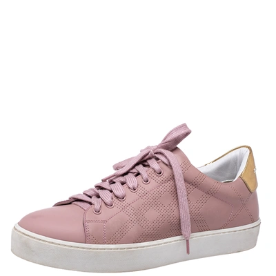 Pre-owned Burberry Pink Perforated Leather Westford Low Top Trainers Size 38.5