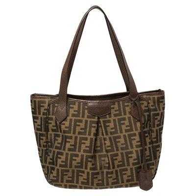 Pre-owned Fendi Tobacco Zucca Canvas And Leather Grande Shopper Tote In Brown