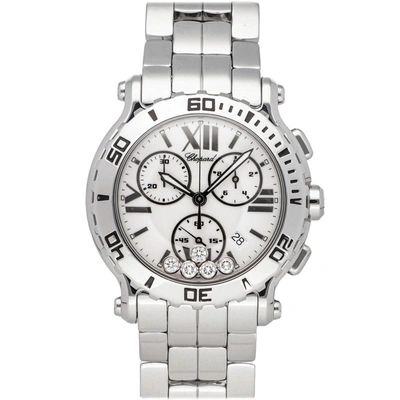 Pre-owned Chopard Silver Diamonds Stainless Steel Happy Sport Chronograph 288499-3003 Women's Wristwatch 42 Mm