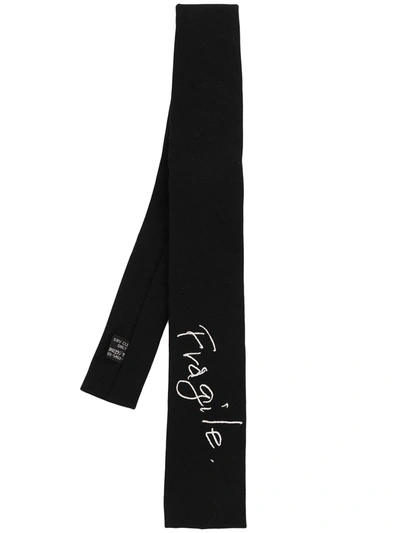 Yohji Yamamoto Embroidered Wool Tie In Black