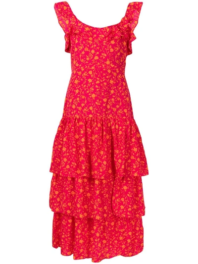 Likely Janie Star-print Tier-ruffle Midi Dress In Fuchsiaorange