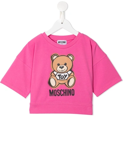 Moschino Teen Teddy Logo Print T-shirt In Rosa