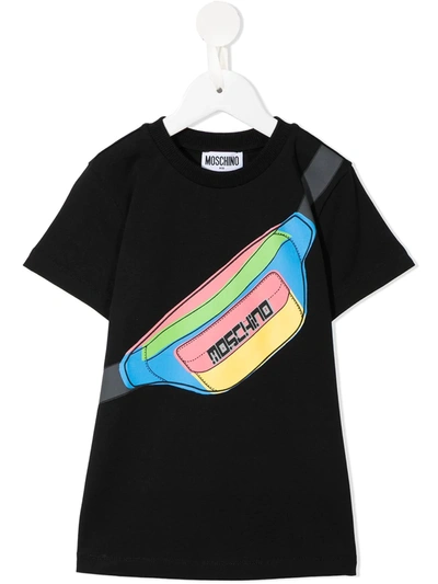 Moschino Kids' Logo Belt Bag Print T-shirt In Black