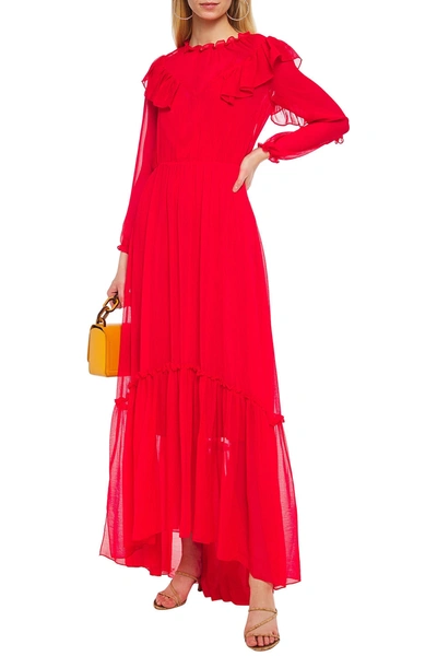 maje red maxi dress Maje Polka Dot-Pattern Backless linen-blend Maxi Dress