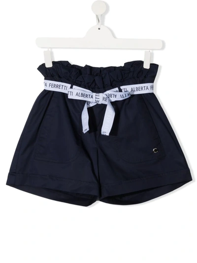 Alberta Ferretti Kids' Logo Belt Shorts In Blue