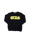 GCDS NEON YELLOW LOGO SWEATSHIRT IN BLUE