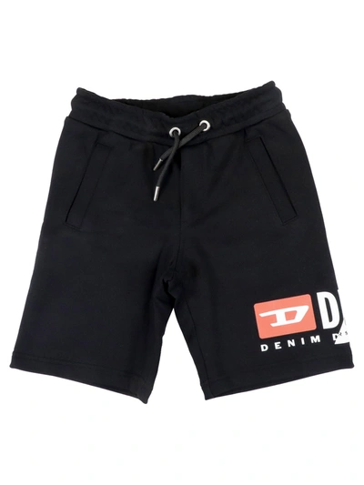 Diesel Kids' Logo-print Drawstring Track Shorts In Black