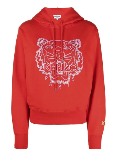Kenzo Hoodie With Tiger Embroidery In Red