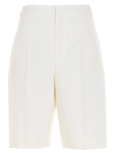 Saint Laurent High-waisted Pleated In The Front Bermuda Shorts In White