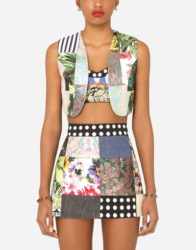 Dolce & Gabbana Patchwork Brocade And Drill Jacquard Vest In Multicolour