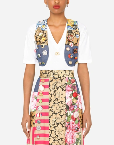 Dolce & Gabbana Patchwork Brocade, Denim And Jacquard Vest In Multicolor