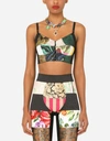 DOLCE & GABBANA PATCHWORK DRILL AND BROCADE JACQUARD BUSTIER TOP