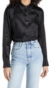 ALEXANDER WANG T BUTTON DOWN CAMI HYBRID TOP WITH LACE