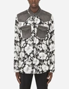 DOLCE & GABBANA PRINTED SILK SHIRT WITH DENIM DETAILS