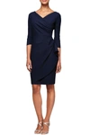 Alex Evenings Surplice Ruffle Sheath Dress In Navy