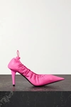 BALENCIAGA SCRUNCH KNIFE RUCHED NEON LEATHER PUMPS