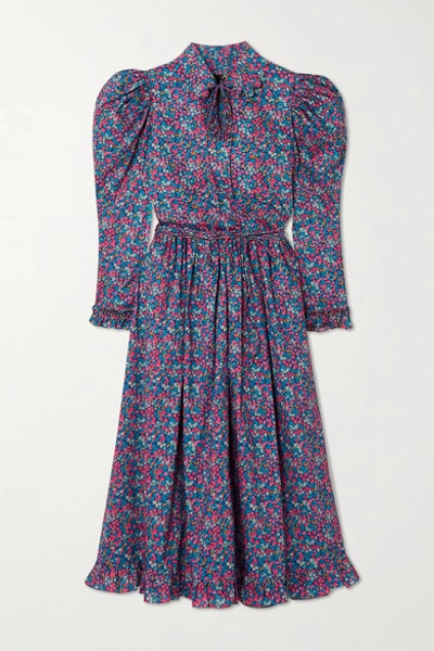 Horror Vacui Coco Ruffled Floral-print Cotton Midi Dress In Blue