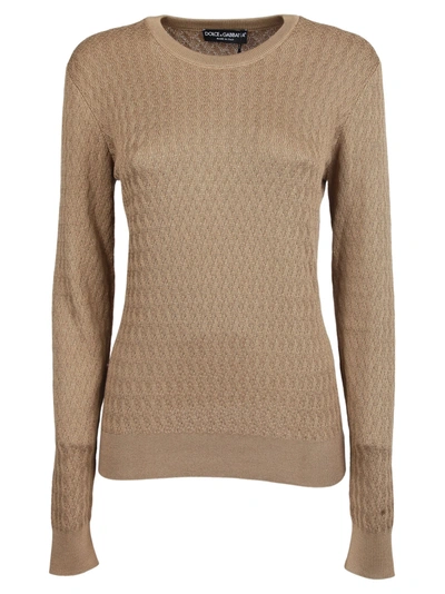 Dolce & Gabbana Knitted Silk Pullover Sweater In Brown