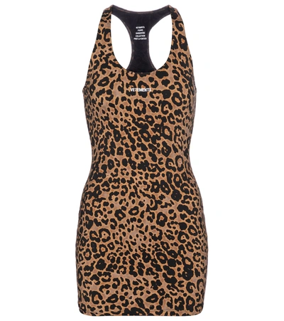 Vetements Racerback Leopard-print Jersey Mini Dress In Schwarz