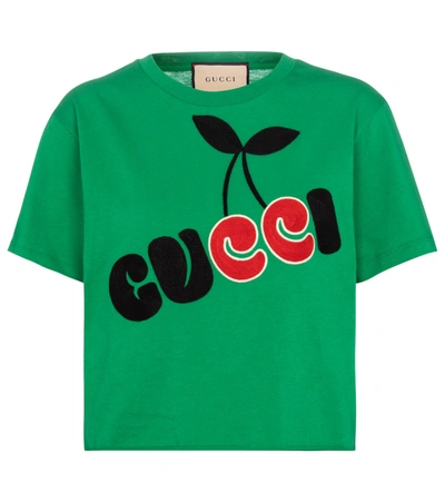 Gucci 刺绣棉质t恤 In Green