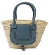 Chloé Beige & Blue Raffia Medium Marcie Basket Tote In Mirage Blue