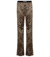Tom Ford Velvet-trimmed Leopard-print Stretch-silk Satin Pants In Brown
