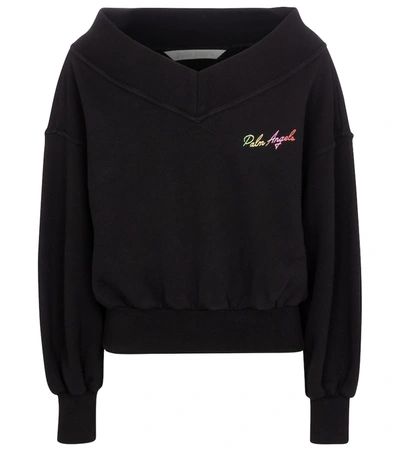 Palm Angels Logo-print Off-shoulder Sweatshirt In Black