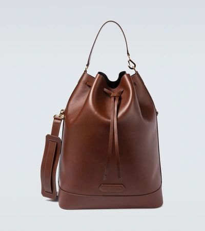 Tom Ford Drawstring Leather Bucket Bag In Brown