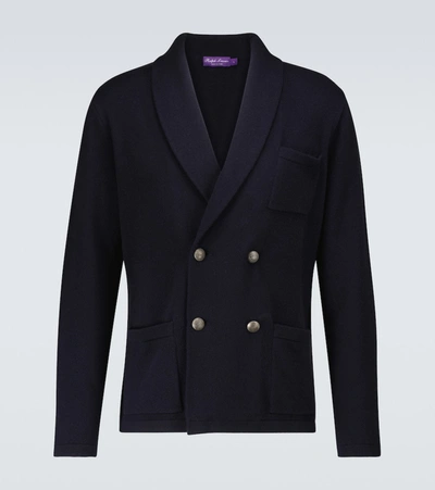 Ralph Lauren Shawl-collar Double-breasted Cashmere Cardigan In Blue
