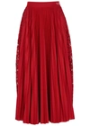 Valentino Red Pleated Lace-trimmed Jersey Midi Skirt In Red