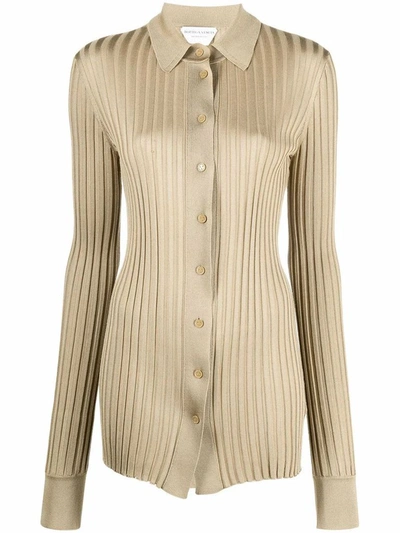 Bottega Veneta Ribbed-knit Silk Shirt In Beige