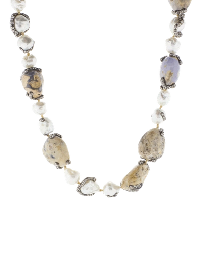 Arunashi Chalcedony, Pearl And Diamond Necklace In Blkgold